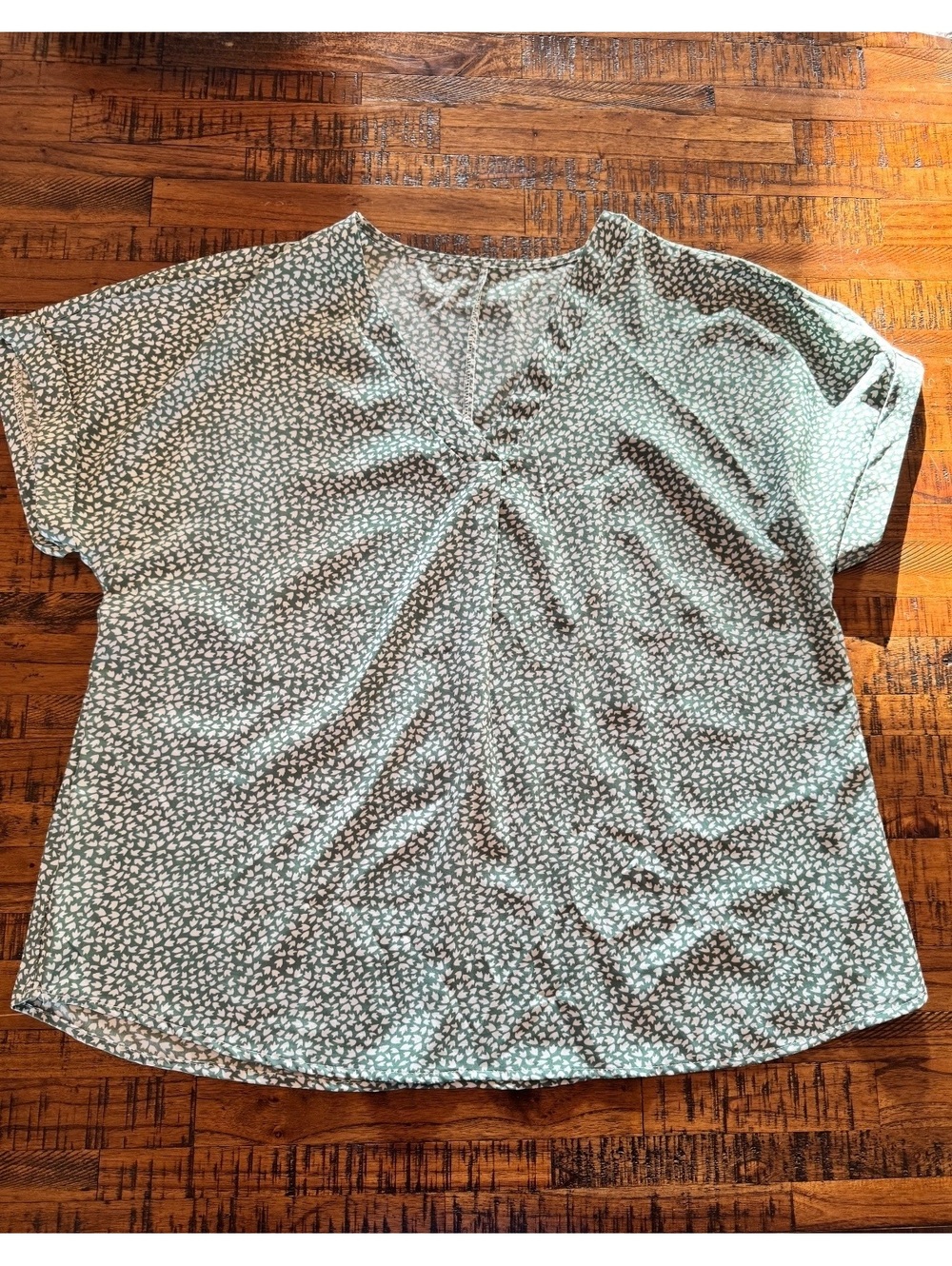 SHEIN Women's XL Green and White Printed Polyester Blouse